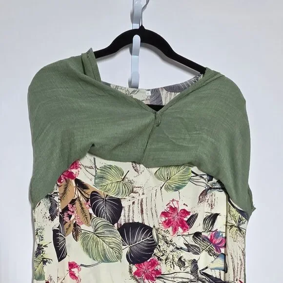 Unbranded Wmns XXL Floral Dress Green Overlay Short Sleeve Lagenlook Church EUC - Picture 8 of 10